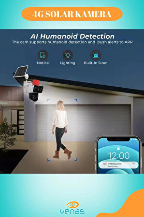 6 Mp Çift Kameralı Ve Sensörlü Güneş Panelli Sim Kart İle Çalışan Kablosuz İp Wifi Güvenlik Kamerası