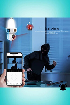 3 Kameralı Duy ile Çalışan 360° Dönebilir Geniş Açı Hareketi Bildiren Ampul Kamera