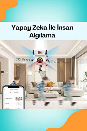 3 Kameralı Duy ile Çalışan 360° Dönebilir Geniş Açı Hareketi Bildiren Ampul Kamera