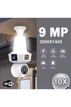 3 Kameralı Duy ile Çalışan 360° Dönebilir Geniş Açı Hareketi Bildiren Ampul Kamera