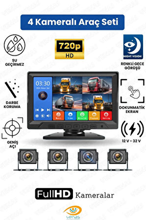 10.1 İNÇ 4 KAMERALI DÖNGÜSEL KAYITLI,DOKUNMATİK VE TUŞLU ARAÇ KAMERA MONİTÖR SETİ