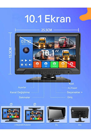 10.1 İNÇ 4 KAMERALI DÖNGÜSEL KAYITLI,DOKUNMATİK VE TUŞLU ARAÇ KAMERA MONİTÖR SETİ