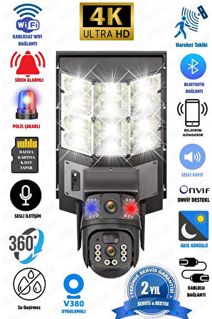 Solar Panelli 20.000 mAh Bataryalı 6MP Full HD Hareket Sensörlü Sokak Aydınlatmalı Projektör Güvenlik Kamerası