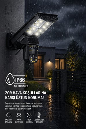4G Sim kartlı 20 Watt Solar panelli Sokak aydınlatmalı Çift Kameralı Çakarlı Güvenlik Kamerası
