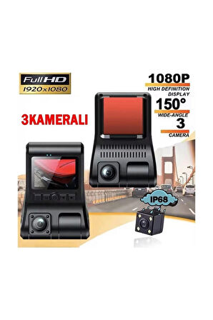 1080P Full HD 3 Kameralı Hafıza Kartına Kayıtlı Hareket Algılamalı Araç Kamerası