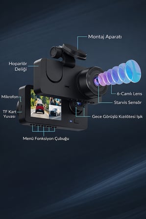 1080P Full HD 3 Kameralı Hafıza kartına kayıtlı Hareket algılamalı araç kamerası
