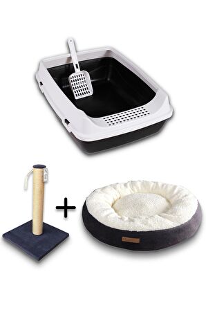 Açık Kedi Tuvaleti + Yatak +  Tırmalama kedi seti - A3