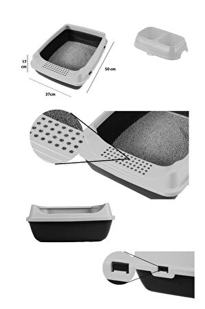 Açık Kedi Tuvaleti+Taşıma Sepeti+ Paspas + Kürek + Mama Kabı Kedi Seti-PAT1