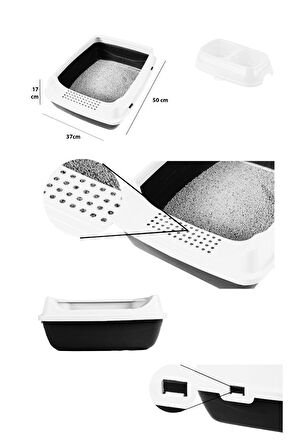Açık Kedi Tuvaleti+Taşıma Sepeti+ Paspas + Kürek + Mama Kabı Kedi Seti-PAT1