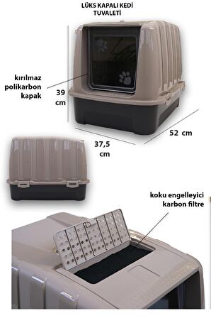 Lüks Kapalı Kedi Tuvaleti + Yatak + Tırmalama + Paspas+ Mama kabı Kedi Seti - LKT1