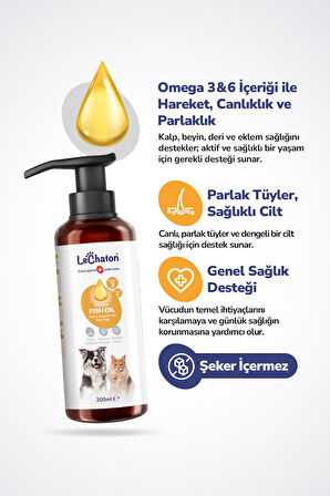 2 x Fish Oil - Kedi Ve Köpek Için Balık Yağı 200ml-Omega 3 ve 6 -Tüy ve Cilt Sağlığı Destekleyici