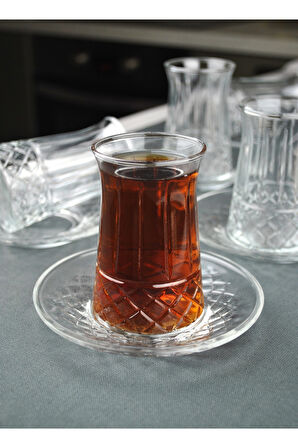 12 Parça 6 Kişilik Cam Çay Seti Çay Bardağı Takımı - Venedik