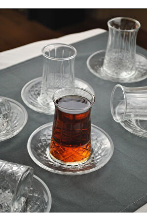 12 Parça 6 Kişilik Cam Çay Seti Çay Bardağı Takımı - Venedik