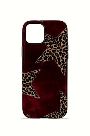 iPhone 14 Plus Vorian Çift Katmanlı Kılıf Bordeaux Leopard Star