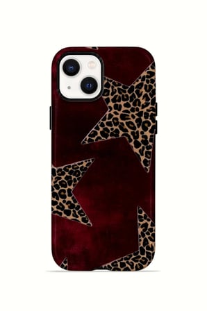iPhone 15 Plus Vorian Çift Katmanlı Kılıf Bordeaux Leopard Star