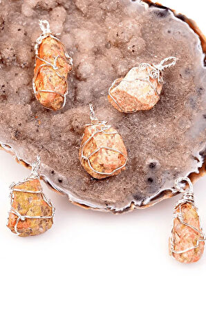 Sertifikalı Tel Sargılı Ham İşlenmemiş Unakit Taşı Kolye