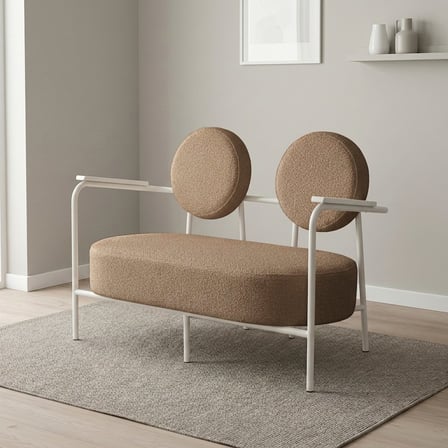 Venüs İkili Koltuk Soft Kumaş Ofis Bekleme Koltuğu Beyaz Metal İskeletli - CAPPUCCİNO BEJ