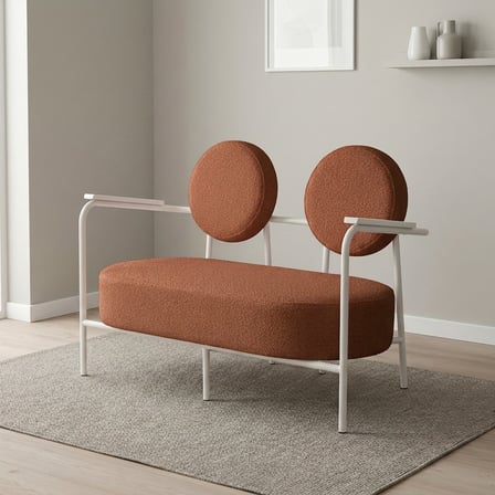 Venüs İkili Koltuk Soft Kumaş Ofis Bekleme Koltuğu Beyaz Metal İskeletli - KİREMİT
