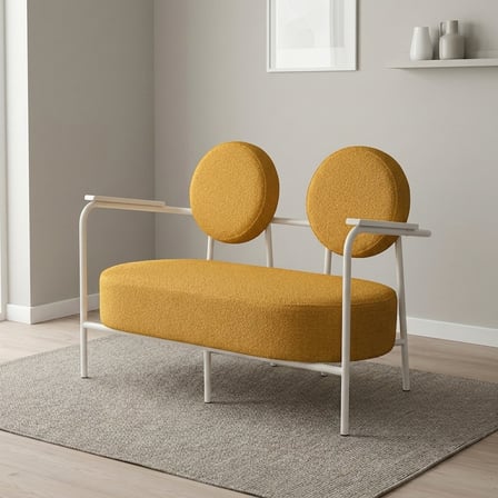 Venüs İkili Koltuk Soft Kumaş Ofis Bekleme Koltuğu Beyaz Metal İskeletli - SARI