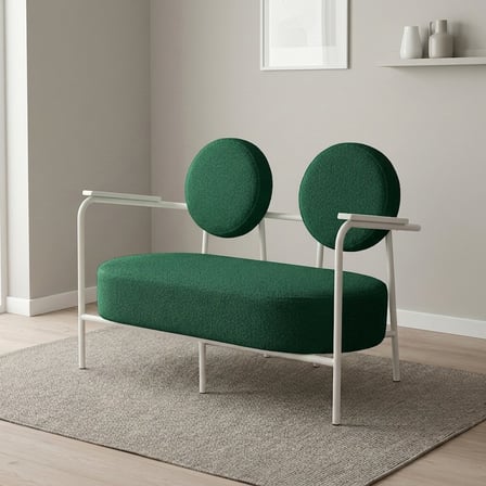 Venüs İkili Koltuk Soft Kumaş Ofis Bekleme Koltuğu Beyaz Metal İskeletli - YEŞİL