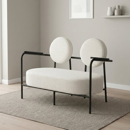Venüs İkili Koltuk Soft Kumaş Ofis Bekleme Koltuğu Siyah Metal İskeletli - KIRIK BEYAZ