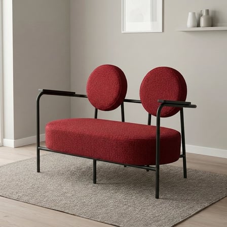 Venüs İkili Koltuk Soft Kumaş Ofis Bekleme Koltuğu Siyah Metal İskeletli - KIRMIZI