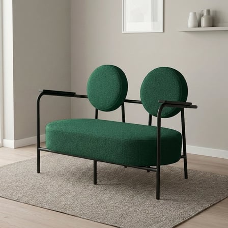 Venüs İkili Koltuk Soft Kumaş Ofis Bekleme Koltuğu Siyah Metal İskeletli - YEŞİL