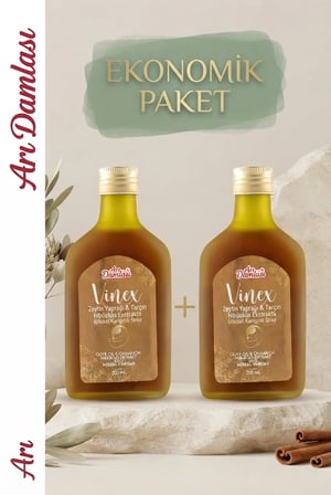 İkili Set Doğal Fermente Zeytin yaprağı ve Tarçın Ekstraktlı  2 x 200 ml | Avantajlı Ekonomik Fermente Sirke Paketi