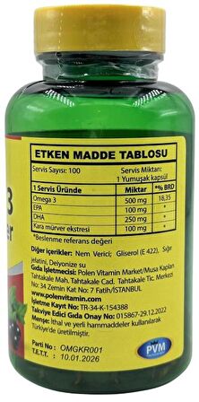 Vitapol Omega 3 Çocuk Balık Yağı Kara Mürver 100 Softgel For Kid's Çocuklar İçin