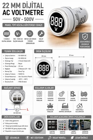 DİJİTAL VOLTMETRE AC 50V-500V - BEYAZ