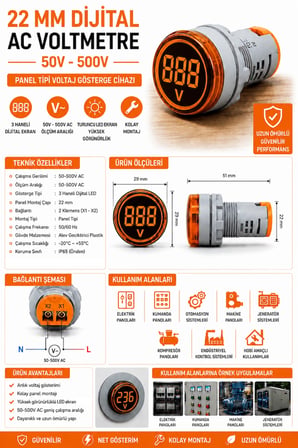 DİJİTAL VOLTMETRE AC 50V-500V - SARI