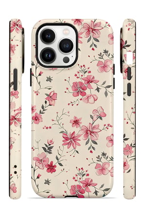iPhone 13 Pro Vorian Çift Katmanlı Pembe Kır Çiçeği Kılıf