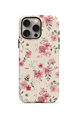 iPhone 15 Pro Vorian Çift Katmanlı Pembe Kır Çiçeği Kılıf
