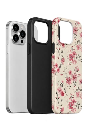 iPhone 15 Pro Vorian Çift Katmanlı Pembe Kır Çiçeği Kılıf