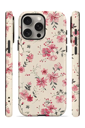 iPhone 15 Pro Vorian Çift Katmanlı Pembe Kır Çiçeği Kılıf