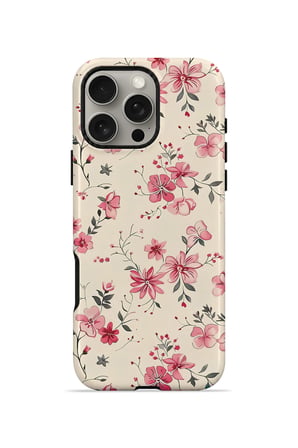 iPhone 16 Pro Max Vorian Çift Katmanlı Pembe Kır Çiçeği Kılıf