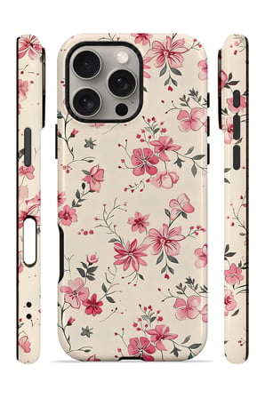 iPhone 16 Pro Max Vorian Çift Katmanlı Pembe Kır Çiçeği Kılıf