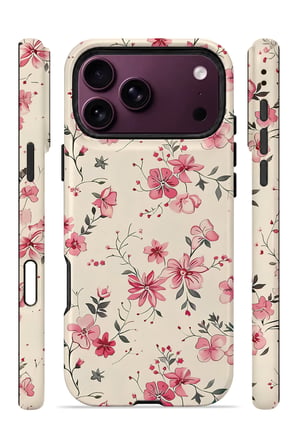 iPhone 18 Pro Max Vorian Çift Katmanlı Pembe Kır Çiçeği Kılıf