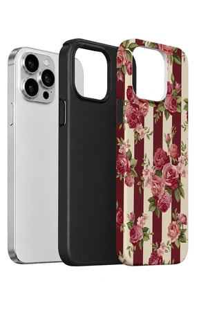 iPhone 12 Pro Vorian Çift Katmanlı Bordo Gül Serit Kılıf