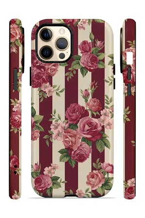 iPhone 12 Pro Vorian Çift Katmanlı Bordo Gül Serit Kılıf