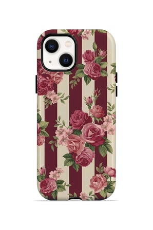iPhone 13 Vorian Çift Katmanlı Bordo Gül Serit Kılıf