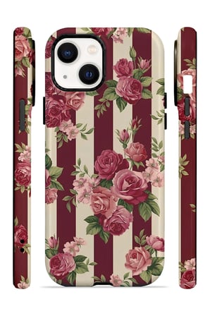 iPhone 14 Plus Vorian Çift Katmanlı Bordo Gül Serit Kılıf