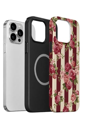 iPhone 14 Pro Vorian MagSafe Çift Katmanlı Bordo Gül Serit Kılıf