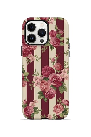 iPhone 14 Pro Max Vorian MagSafe Çift Katmanlı Bordo Gül Serit Kılıf