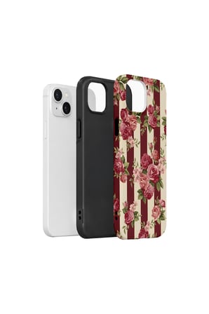 iPhone 15 Plus Vorian Çift Katmanlı Bordo Gül Serit Kılıf