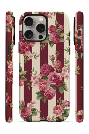 iPhone 15 Pro Vorian Çift Katmanlı Bordo Gül Serit Kılıf