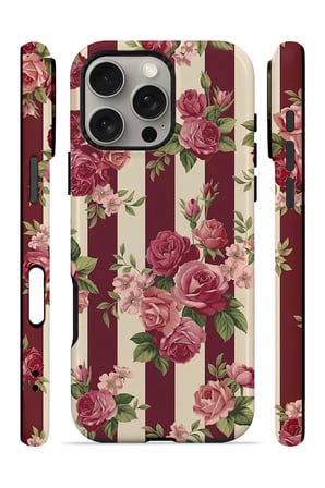 iPhone 16 Pro Vorian Çift Katmanlı Bordo Gül Serit Kılıf