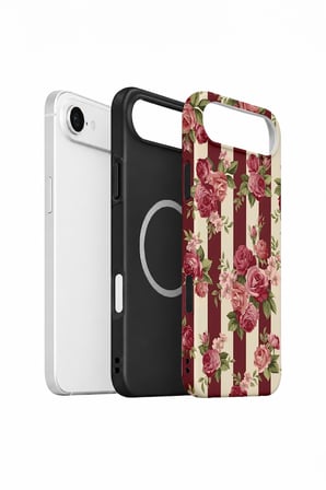 iPhone 17 Air Vorian MagSafe Çift Katmanlı Bordo Gül Serit Kılıf