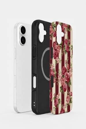 iPhone 17 Vorian MagSafe Çift Katmanlı Bordo Gül Serit Kılıf