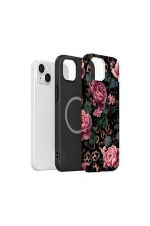 iPhone 14 Plus Vorian MagSafe Çift Katmanlı Leopar Pembe Gül Kılıf